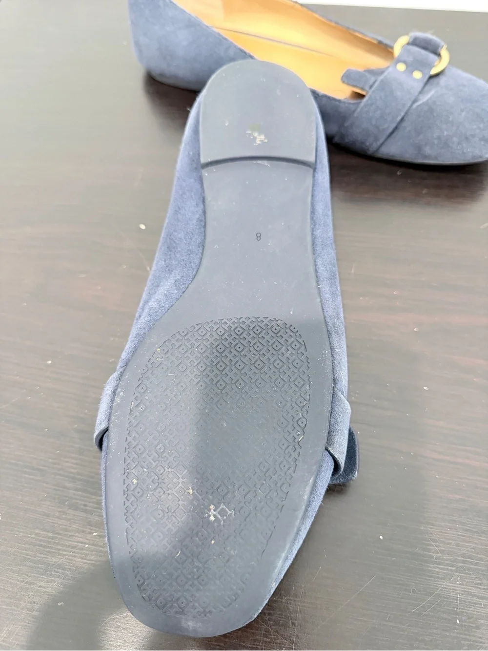 Tory Burch Logo Navy Blue Marsden Ballet Sz 8